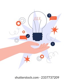 Bulb lamp in a hand. Creative mind or brainstorm or creative idea concept. Vector illustration