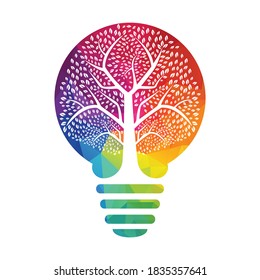 Bulb Lamp Heavy Green Tree Vector Template Design. Bulb Tree Vector Design.