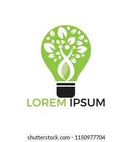 Bulb lamp and Human nature DNA and genetic logo design. Human health and care logo design. Nature idea innovation symbol.