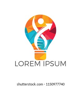 Bulb lamp and Human nature DNA and genetic logo design. Human health and care logo design. Nature idea innovation symbol.