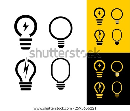 Bulb lamp icon logo line light electric set isolated graphic