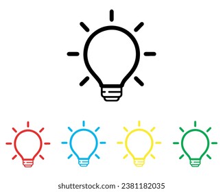 Vector de icono de lámpara de bombilla. Símbolo de signo de icono de la bombilla Idea en estilo plano moderno. Establecer elementos en iconos de color. Ilustración de icono vectorial de lámpara de bombilla aislada en fondo blanco