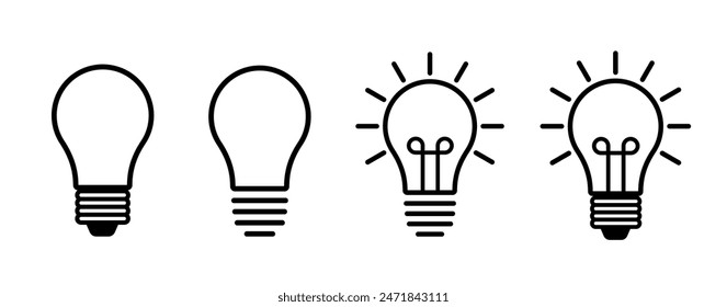 Conjunto de iconos de lámpara de bombilla. Trazo editable. Símbolo de ilustración de lámpara eléctrica. Idea de signo o logotipo.