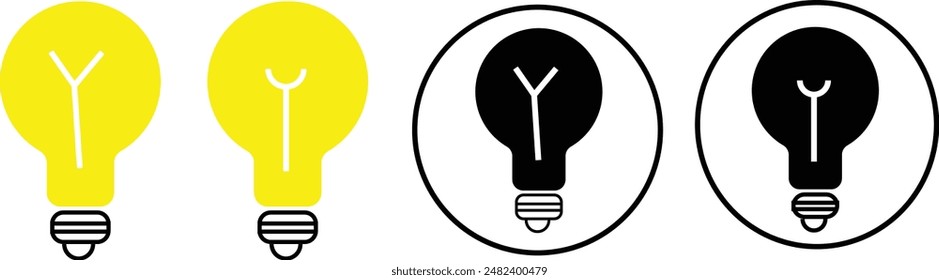 Bulb lamp icons set. Editable stroke.