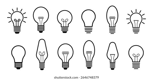 Bulb lamp icons set. Editable stroke. Electric lamp illustration symbol. Idea sign or logo.