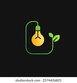 Bulb lamp and leaf icon solid gradient, free energy, ecology, renewable and green energy concept. Gradient Solid icon.