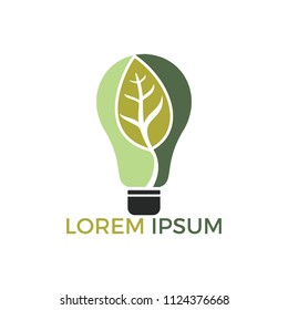 Bulb lamp leaf logo. nature idea innovation symbol.