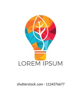 Bulb lamp leaf logo. nature idea innovation symbol.