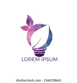 Bulb lamp leaf logo. nature idea innovation symbol.