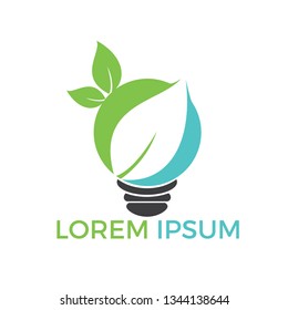 Bulb lamp leaf logo. nature idea innovation symbol.