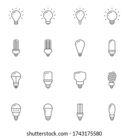 bulb lamp, bulb light thin line icon set. Simple neon lamp icon sign concept. vector illustration. 