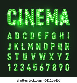 Bulb Lamp Neon Letters Abc Illustration. Green Lights. Good for Retro Signboard Poster Banner Flyer Design