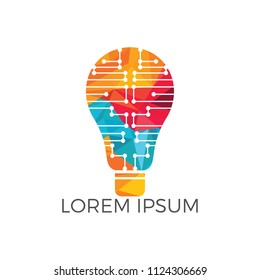 Bulb lamp and networking technology logo design. Innovation idea tech symbol. 