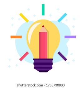bulb lamp with pencil for creative idea concept symbol vector illustration 