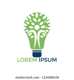 Bulb lamp and people tree logo design. Human health and care logo design. Nature idea innovation symbol.