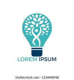Bulb lamp and people tree logo design. Human health and care logo design. Nature idea innovation symbol.