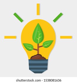 bulb lamp with plant inside for recycle energy concept vector illustration
