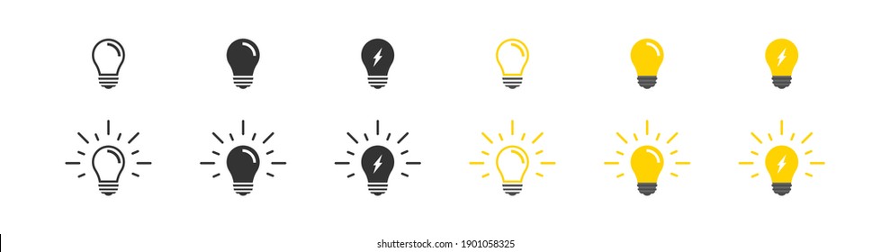 La lámpara de luz fija un icono negro y plano. Símbolo de signo de idea, ilustración aislada vectorial