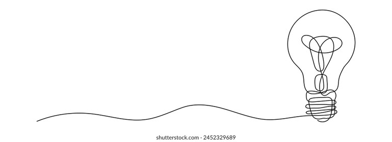 Bulb Lamp shape drawing by continuos line, thin line design vector illustration. 