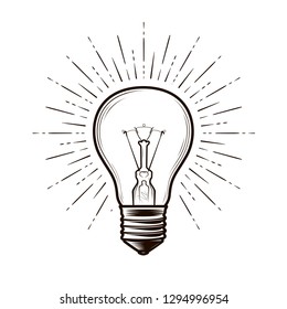 Bulb, lamp sketch. Electricity, electric light, energy concept. Hand drawn vector illustration