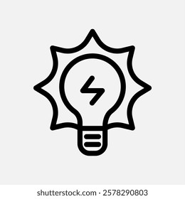 bulb lamp sun energy u icon line, free energy, ecology, renewable and green energy concept. Linear and lineart icon.