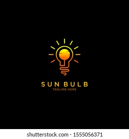 bulb / lamp with sun / sunset / sunrise logo template