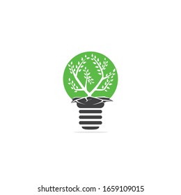 Bulb lamp Tree Roots vector logo design. Vector tree with roots logo element.
