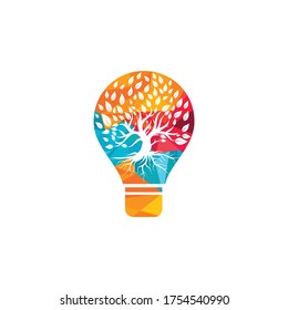 Bulb lamp Tree Roots vector logo design. Eco Energy Vector Logo Template.