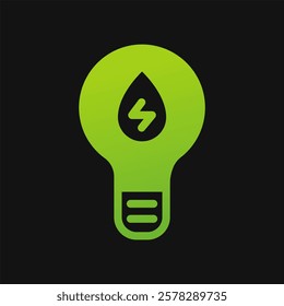 Bulb lamp and water energy icon Glyph color, free energy, ecology, renewable and green energy concept. Solid with Gradient color icon.