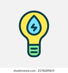 Bulb lamp and water energy icon Flat line color, free energy, ecology, renewable and green energy concept. Line and flat color icon.