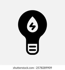 Bulb lamp and water energy icon Semi solid, free energy, ecology, renewable and green energy concept. Black and semi solid icon.