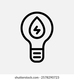 Bulb lamp and water energy icon line, free energy, ecology, renewable and green energy concept. Linear and lineart icon.