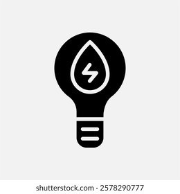 Bulb lamp and water energy icon Glyph, free energy, ecology, renewable and green energy concept. Black and solid icon.