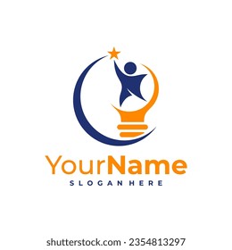 Bulb with Leader logo design Template. Bulb with People logo vector illustration.