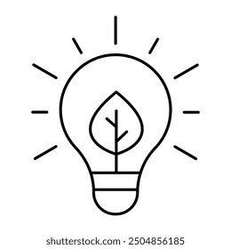 Bulb Leaf Editable Line Icons. Green Technology, Net Zero, Carbon Neutral and Environmental Sustainability Concept in Minimal Style. Thin Outline Icons Collection