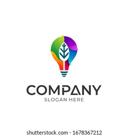 Bulb and leaf logo design. Colorful logo style.