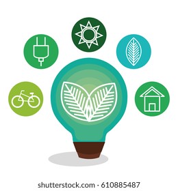 bulb with leafs ecology icon