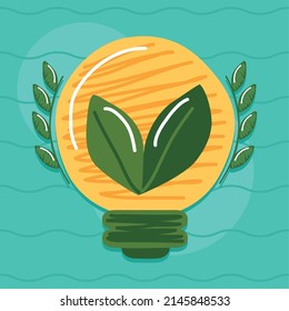 bulb with leafs nature icon