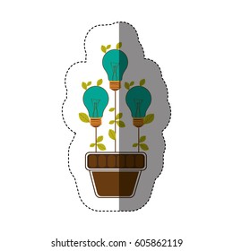 bulb with leaves inside of plantpot, vector illustration design