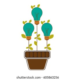 bulb with leaves inside of plantpot, vector illustration design