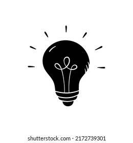 Bulb ligh in simple style, vector illustration. Hand drawn idea silhouette, isolated element on white background. Lightbulb graphic symbol for print and design
