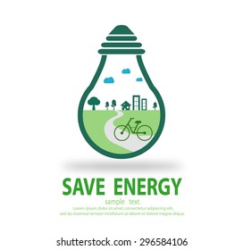  Bulb light with bicycle inside, Eco green energy, save energy , Save the World, Vector Illustration
