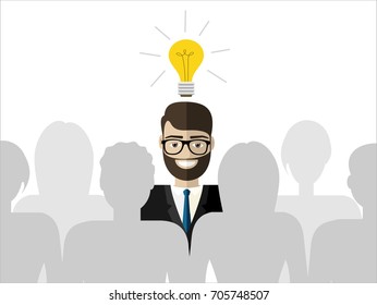 Bulb light big idea concept. Creative thinking, creative idea, extraordinary person concepts. Flat design vector illustration