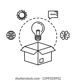 bulb light in box with business icons