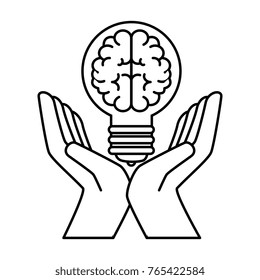 bulb light with brain and hands