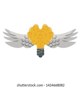 Bulb light brain shape with wings symbol vector illustration graphic design