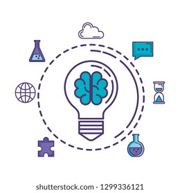 bulb light with brain storming and business icons