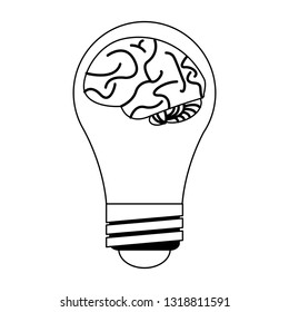 bulb light with brain symbol black and white