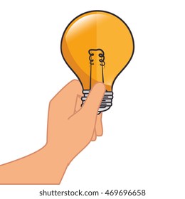 bulb light electricity hand holding idea illumination power bright think vector isolated and flat illustration