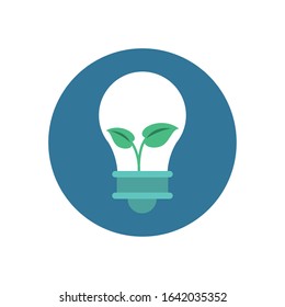 bulb light energy with leafs plant vector illustration design